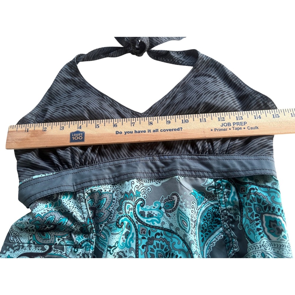 Athleta Pack Everywhere Halter Dress Mixed Paisley Teal Grey Summer Boho Size 6 - Picture 7 of 10